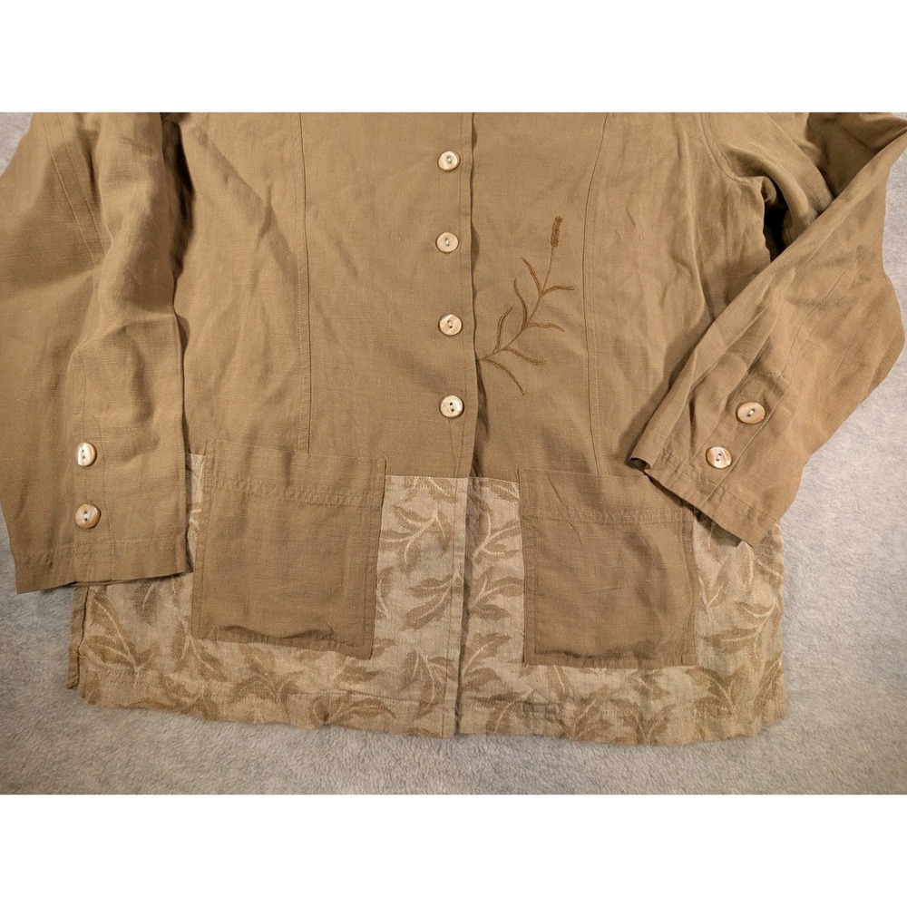 Wildroot Lagenlook Shirt Small Jacket Tan Embroidered Silk Linen Boho - Picture 5 of 10